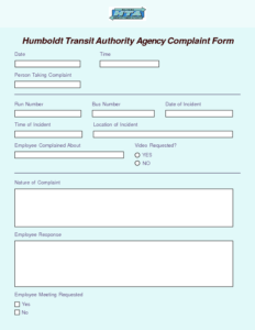 Humboldt Transit Agency Complaint Form